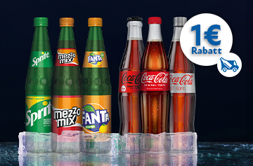 Coca Cola, Fanta, Sprite und Mezzo Mix Glasgebinde Rabattaktion 1 Euro - KW 16 und 17 in 2026